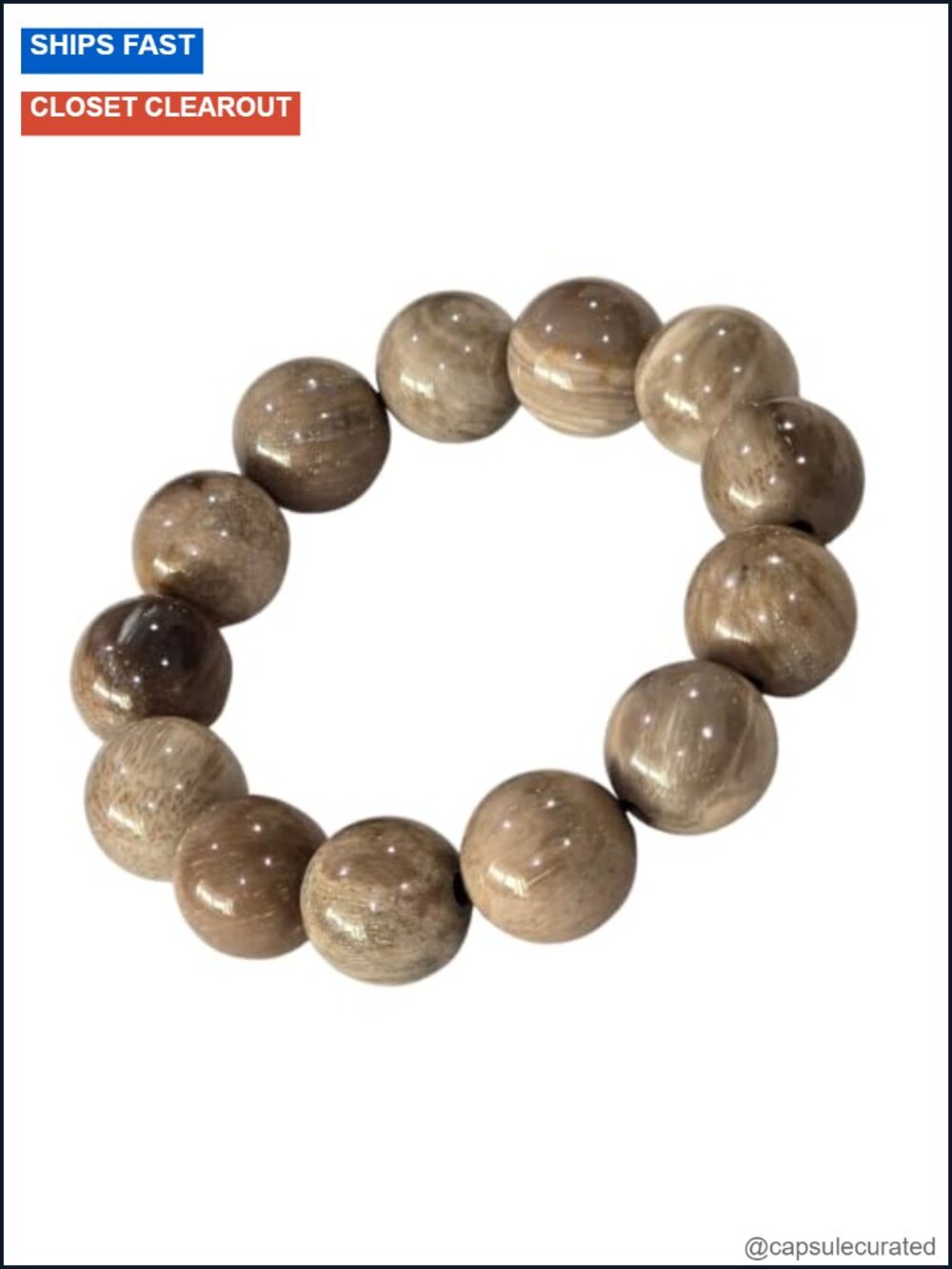 Genuine Jadeized Petrified Wood Stretch Bracelet Natural Fossil Wood Beaded Men